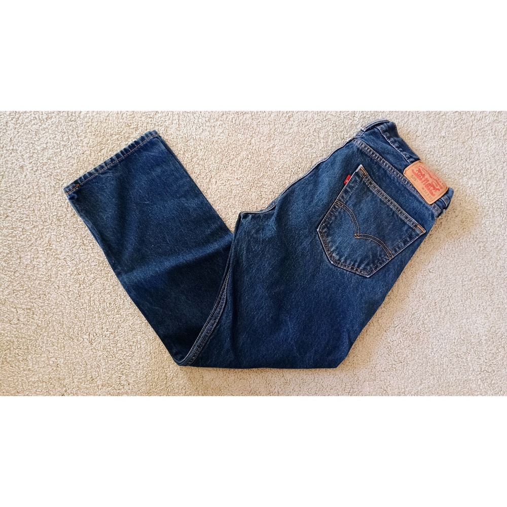 Levis 505 Regular Fit Straight Leg Jeans Dark Wash Mens 34x30 Blue Denim